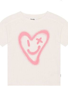 Molo Kids Pink Heart Smiley Tee - Cream size 6